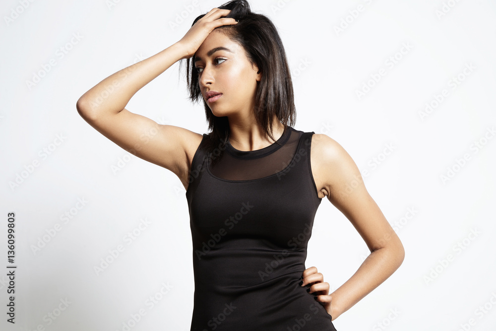 woman touches her head. worries, stress, headache woman touches her head. worries, stress, headache