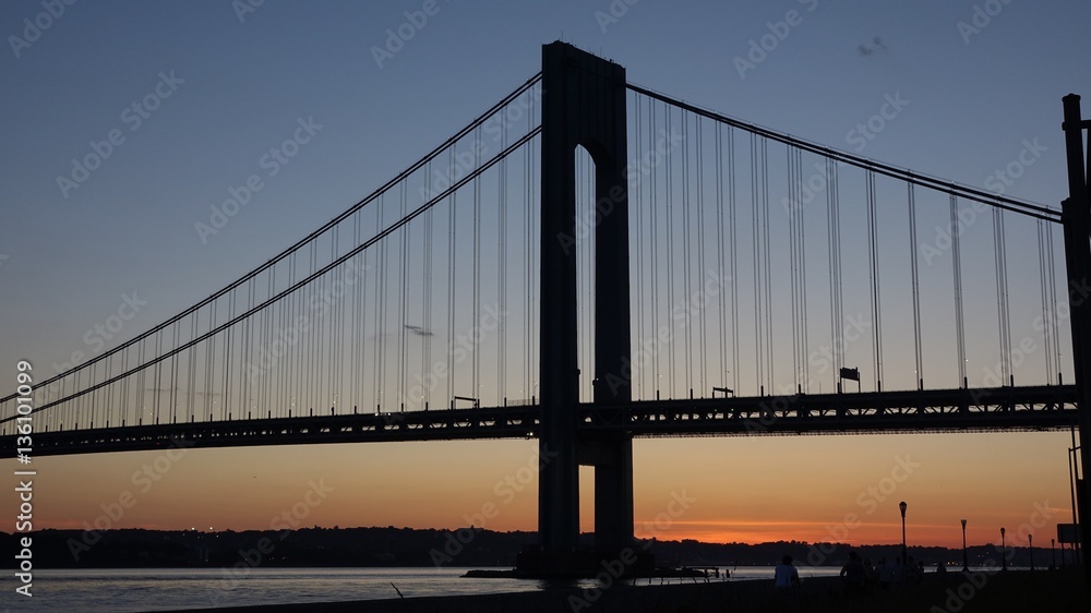 Fototapeta premium Suspension Bridge At Dawn Or Dusk