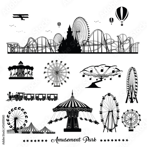 Vector illustration set.Roller Coaster Silhouette .Carousel