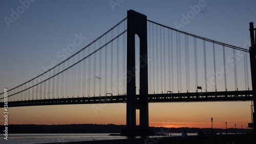 Fototapeta Naklejka Na Ścianę i Meble -  Suspension Bridge At Dawn Or Dusk