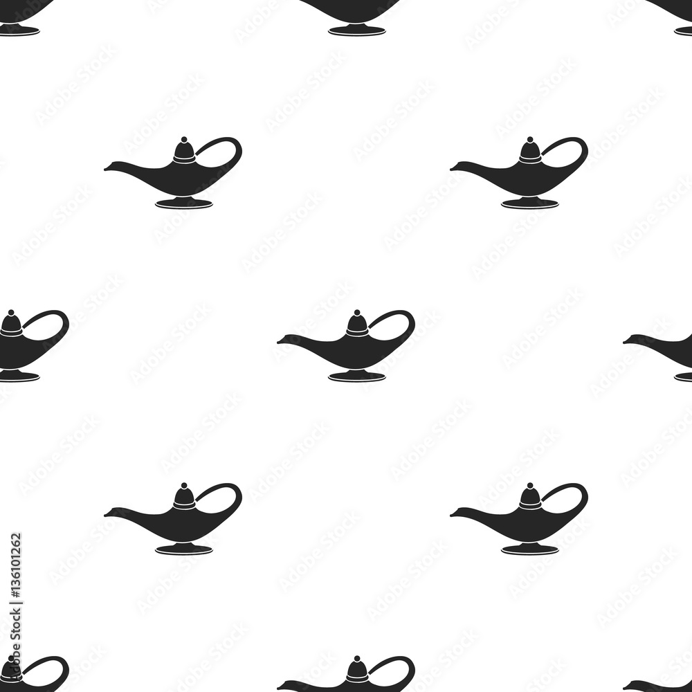 Genie’s lamp icon in black style isolated on white background. Black