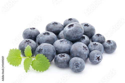 Group of fresh juisy blueberries isolated on white background.