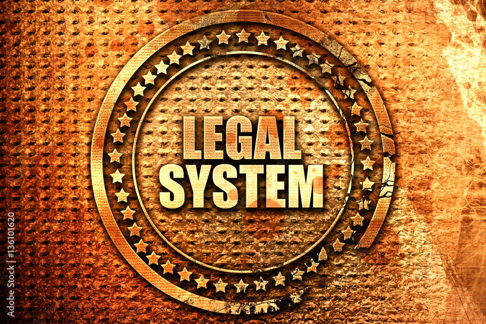 legal system, 3D rendering, text on metal