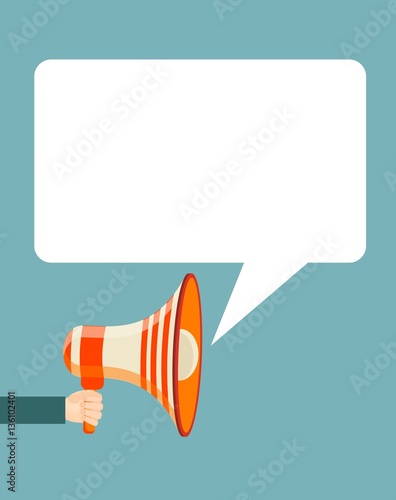 Hand holding megaphone with bubble speech