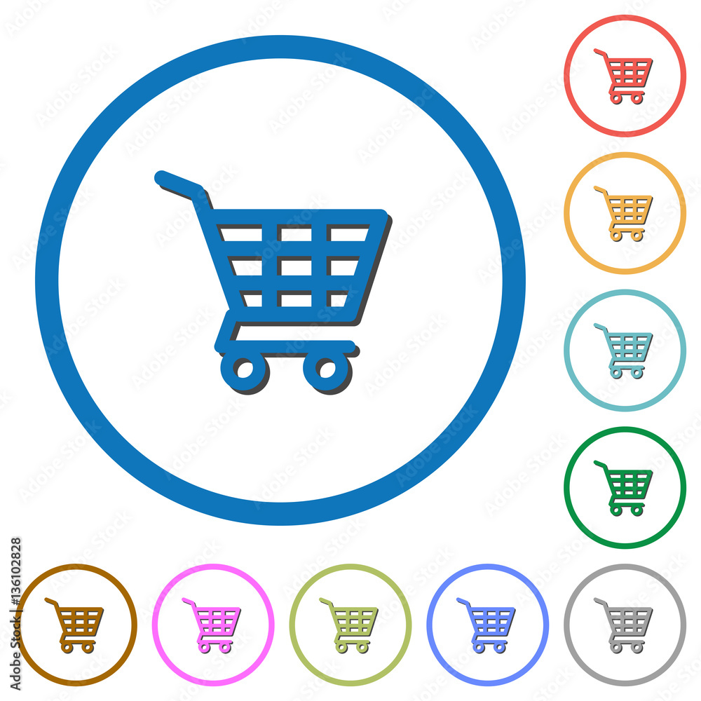 Shopping cart icons with shadows and outlines Shopping cart icons with shadows and outlines
