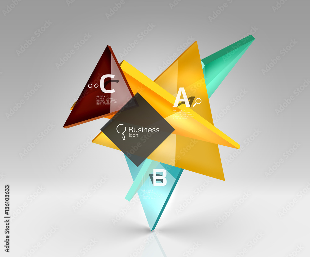 Colorful glossy glass triangle on empty 3d space Colorful glossy glass triangle on empty 3d space