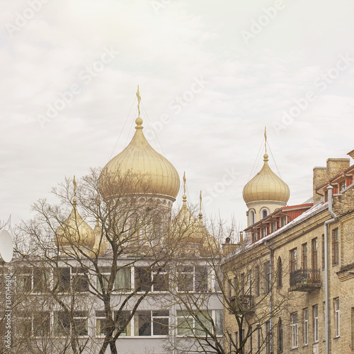 Onion domes of Russian orthodox church in Church of St. Constantine and St. Michael Vilnius, Lithuania photo