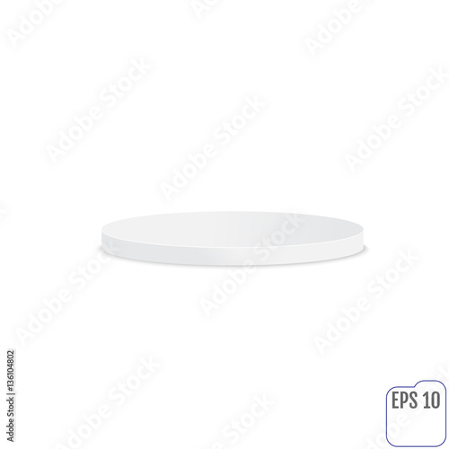 Empty round pedestal for display.  White round stage podium, ped