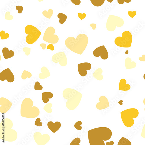 Gold Heart confetti of Valentines falling on white background. v