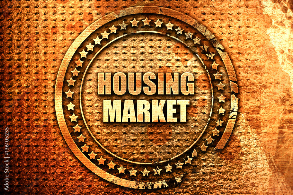 housing market, 3D rendering, text on metal
