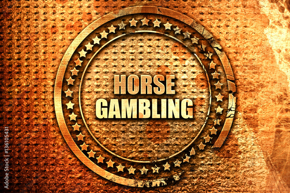 horse gambling, 3D rendering, text on metal