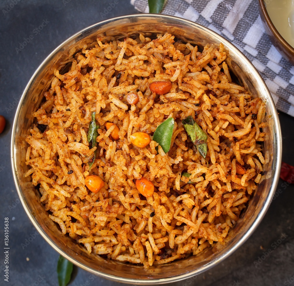 Polgare Rice Puliyogare / Tamarind Rice - Tangy and spicy South Indian rice ...
