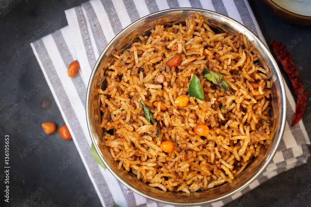Polgare Rice Puliyogare / Tamarind Rice - Tangy and spicy South Indian rice ...