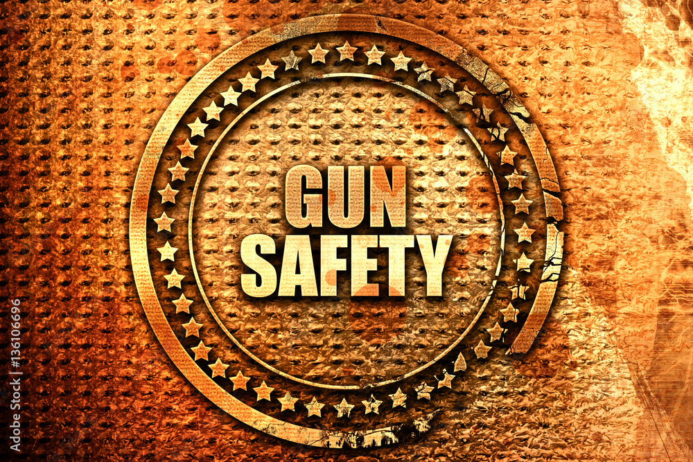 gun safety, 3D rendering, text on metal gun safety, 3D rendering, text on metal