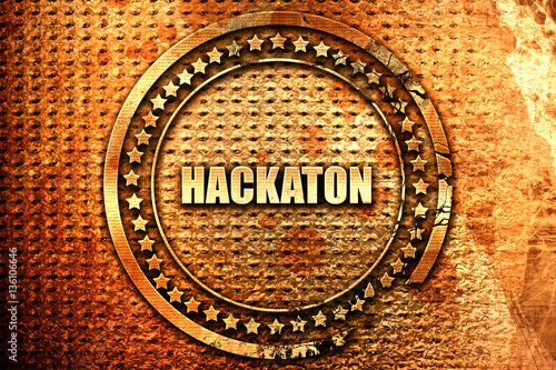 hackaton, 3D rendering, text on metal photo