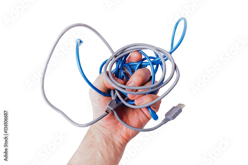 hand full of cables for computer