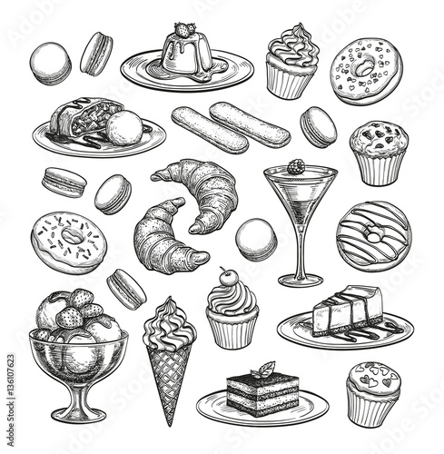 Sketch set of dessert.