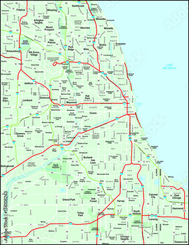 Chicago Metro Map with Major Roads