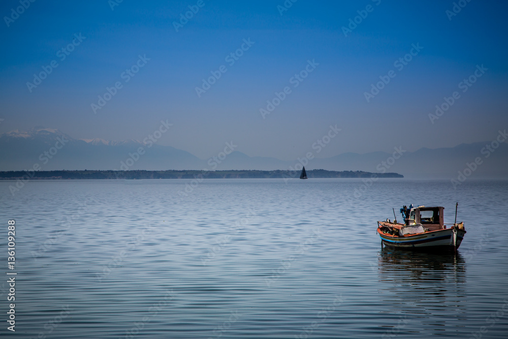 Greece sea with mount Olympus in background Greece sea with mount Olympus in background