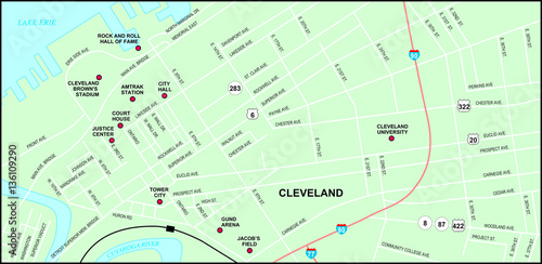 Cleveland Downtown Map with Streets