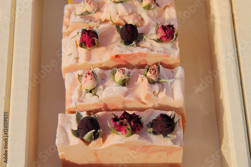 flower fragrant handmade soap in wooden box photo