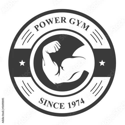 Gym badge - bodybuilder's hand, sport emblem with biceps