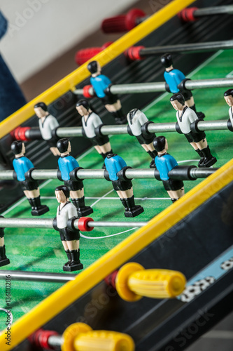 Closeup of soccer table football players