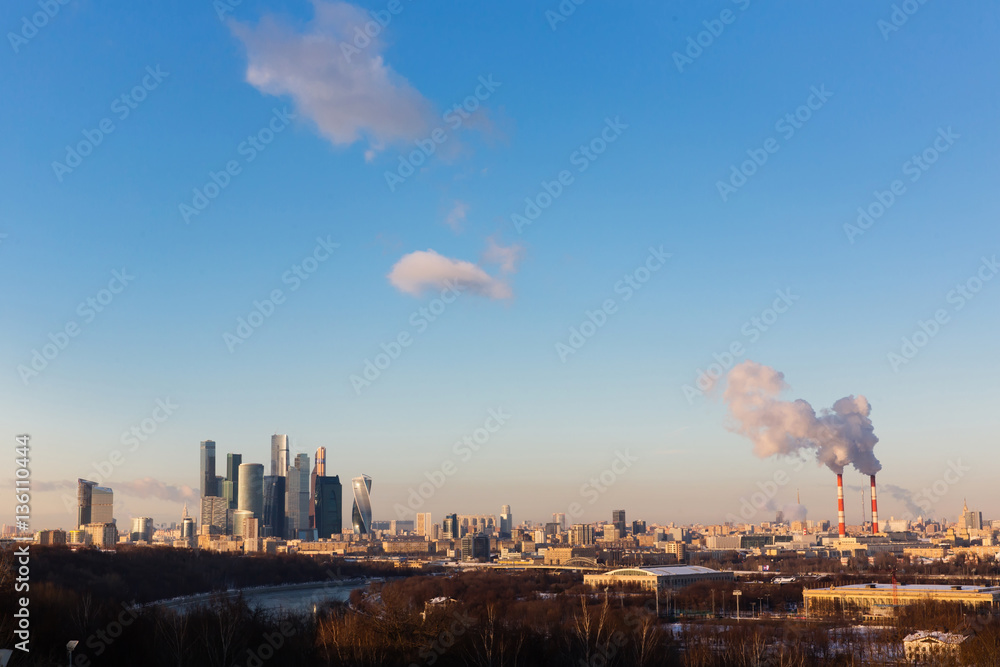 Fototapeta premium View of Moscow from a viewing platform on Sparrow Hills. Moscow. Russian Federation