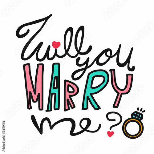 Will you marry me word and ring illustration on white background