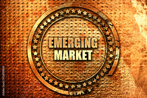 Εκτύπωση καμβά emerging market, 3D rendering, text on metal