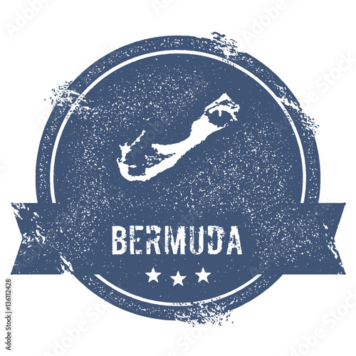 Bermuda logo sign. Travel rubber stamp with the name and map of the island, vector illustration. Can be used as insignia, logotype, label, sticker, or badge.
