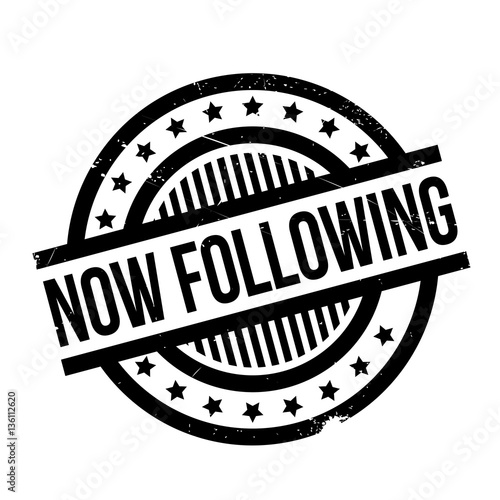 Now Following rubber stamp. Grunge design with dust scratches. Effects can be easily removed for a clean, crisp look. Color is easily changed.