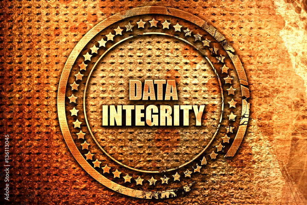 data integrity, 3D rendering, text on metal