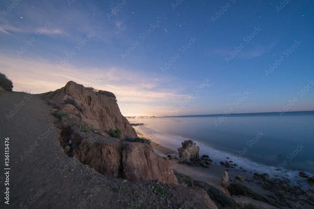 Starry night Sky after sunset at El Matador State beach near Malibu California