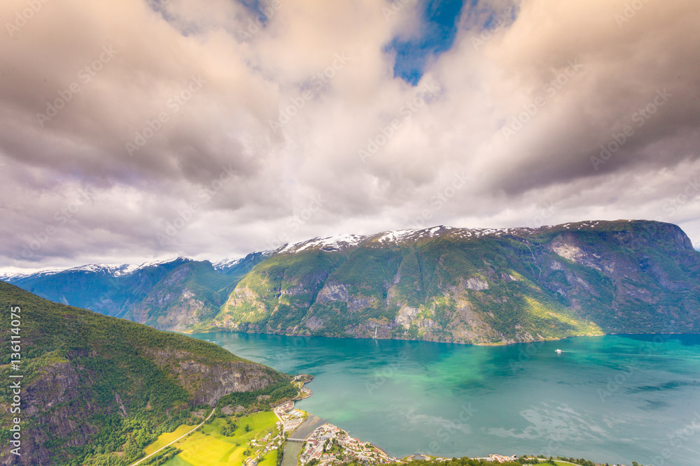View of the fjords at Stegastein viewpoint in Norway