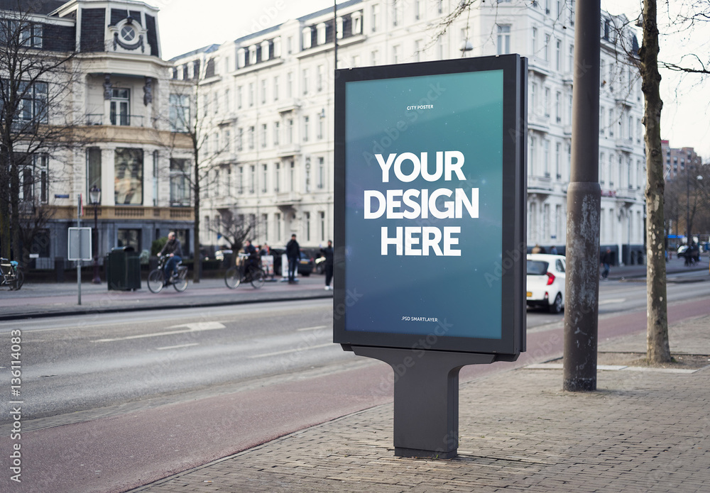 Outdoor Kiosk Advertisement Mockup 4 สต็อกเทมเพลต Adobe Stock