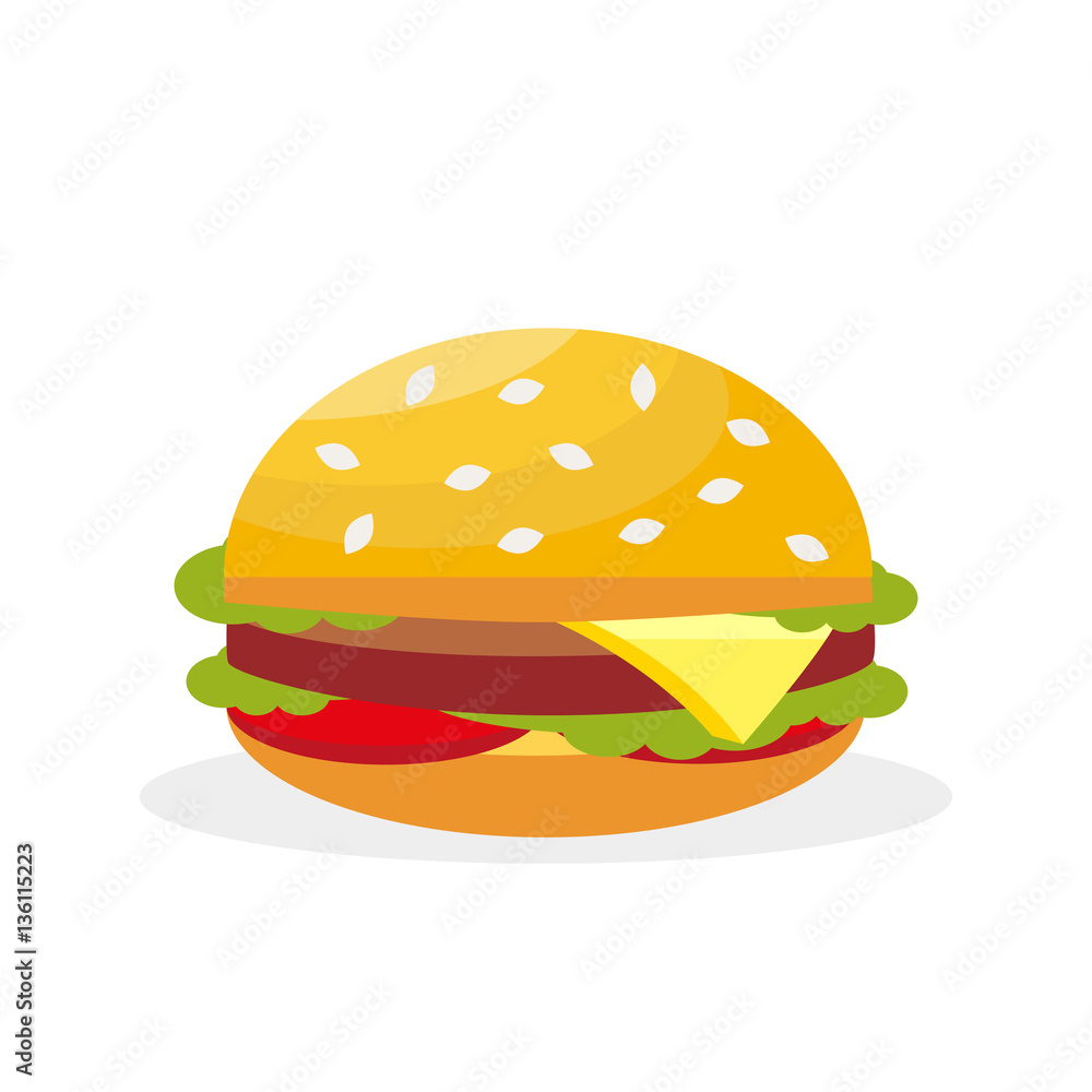 Vector hamburger. Fast food. Delicious meat sandwich with cheese and vegetables. Vector, illustration isolated on white background EPS10. Vector hamburger. Fast food. Delicious meat sandwich with cheese and vegetables. Vector, illustration isolated on white background EPS10.