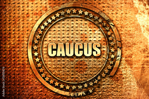 caucus, 3D rendering, text on metal