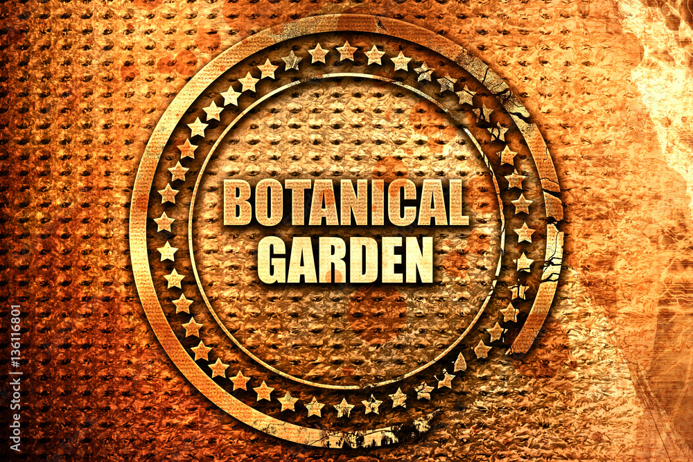 botanical garden, 3D rendering, text on metal