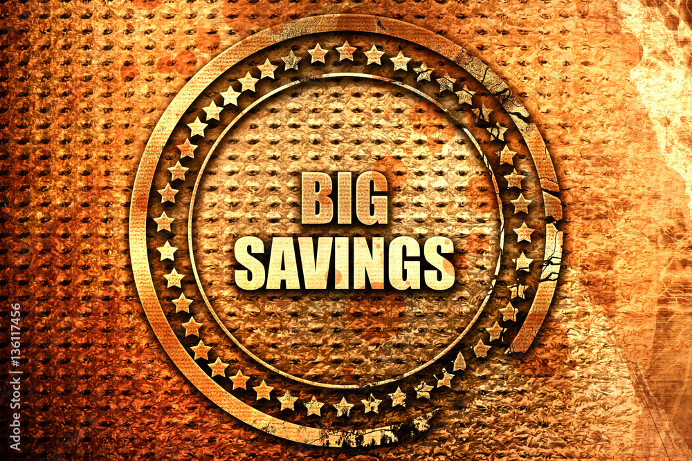 big savings, 3D rendering, text on metal big savings, 3D rendering, text on metal