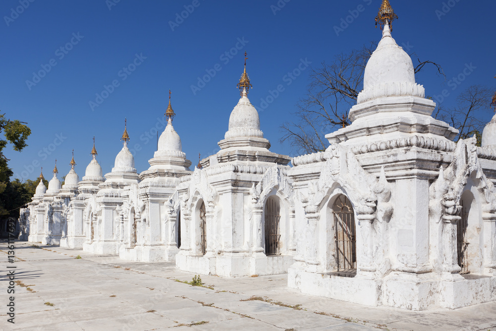 White shrines stupas in Mandalay Khutodaw 