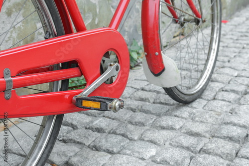 Red bicycle vintage antique in  city photo