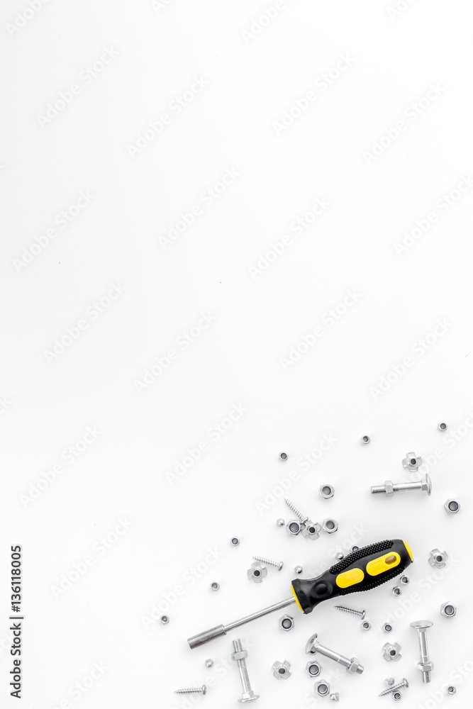 Tools for repairing top view on white background Tools for repairing top view on white background