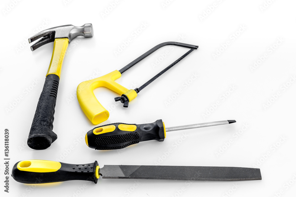 Tools for repairing top view on white background Tools for repairing top view on white background