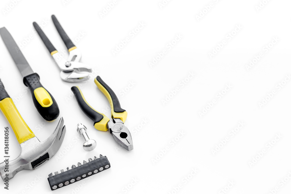 Tools for repairing top view on white background Tools for repairing top view on white background