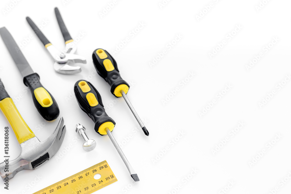 Tools for repairing top view on white background Tools for repairing top view on white background