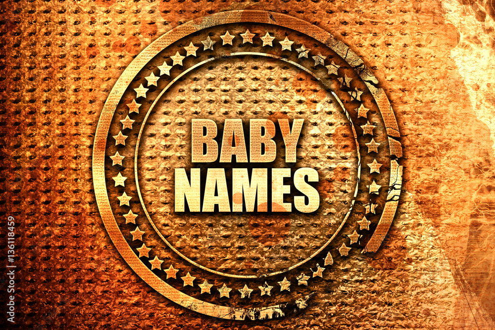 Baby names, 3D rendering, text on metal Baby names, 3D rendering, text on metal