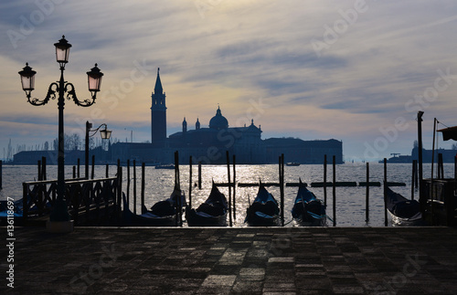 Venice lagoon with San Giorgio Maggiore ilsland and gondola