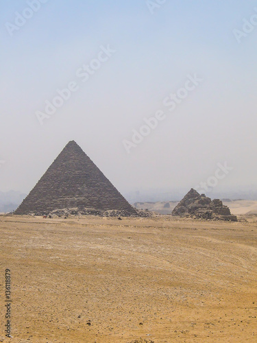 Great pyramids in Giza with ruins during daytime