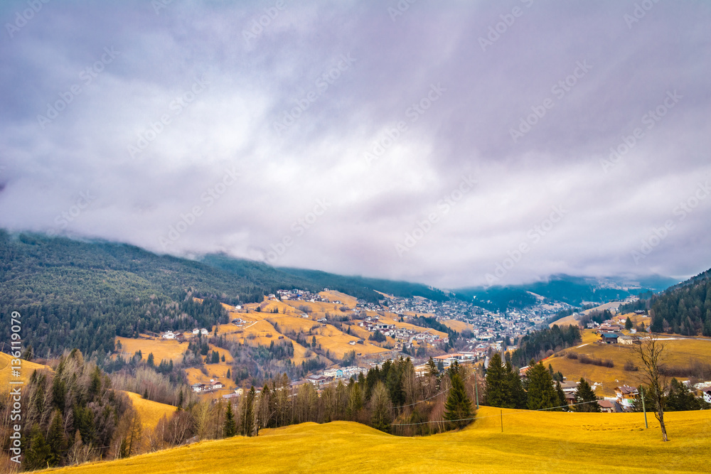 mountain village in alpine valley